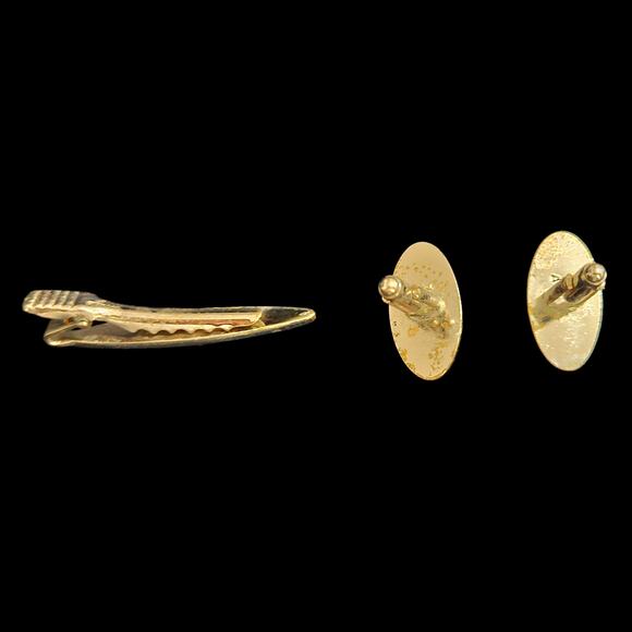 Anson Silver Tone & Copper Oval Cufflinks w/ Tie Clip Vintage Set - Picture 4 of 10